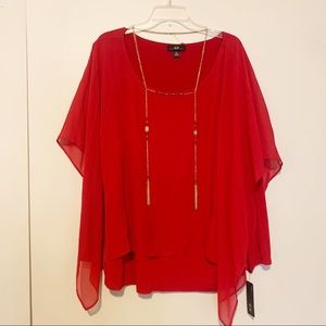 AGB-  3/4 Red Blouse with chain Size 3X